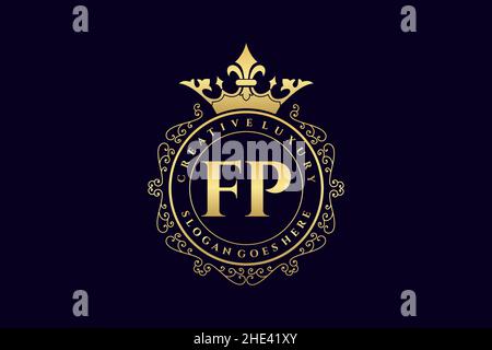 FP Initial Letter Luxury calligraphic feminine floral hand drawn heraldic monogram antique vintage style luxury logo design Premium Stock Vector