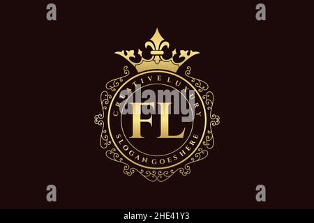 FL Initial Letter Luxury calligraphic feminine floral hand drawn heraldic monogram antique vintage style luxury logo design Premium Stock Vector
