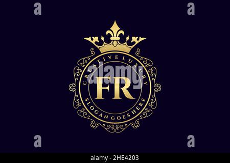 FR Initial Letter Luxury calligraphic feminine floral hand drawn heraldic monogram antique vintage style luxury logo design Premium Stock Vector
