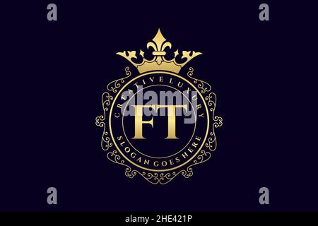 FT Initial Letter Luxury calligraphic feminine floral hand drawn heraldic monogram antique vintage style luxury logo design Premium Stock Vector