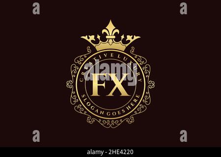 FX Initial Letter Luxury calligraphic feminine floral hand drawn heraldic monogram antique vintage style luxury logo design Premium Stock Vector