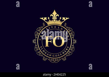 FO Initial Letter Luxury calligraphic feminine floral hand drawn heraldic monogram antique vintage style luxury logo design Premium Stock Vector