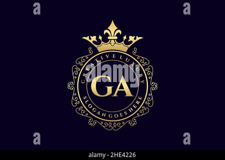 GA Initial Letter Luxury calligraphic feminine floral hand drawn heraldic monogram antique vintage style luxury logo design Premium Stock Vector