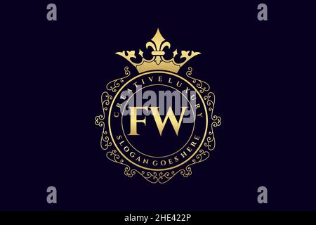 FW Initial Letter Luxury calligraphic feminine floral hand drawn heraldic monogram antique vintage style luxury logo design Premium Stock Vector
