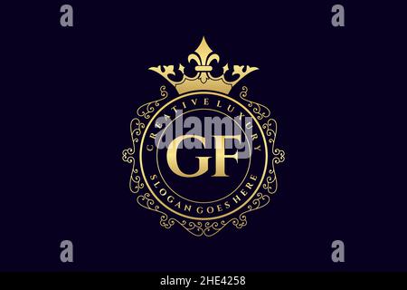 GF Initial Letter Luxury calligraphic feminine floral hand drawn heraldic monogram antique vintage style luxury logo design Premium Stock Vector