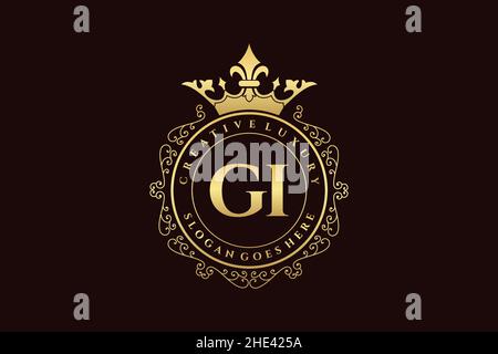 GI Initial Letter Luxury calligraphic feminine floral hand drawn heraldic monogram antique vintage style luxury logo design Premium Stock Vector