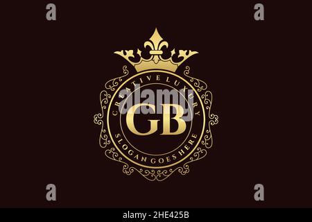 GB Initial Letter Luxury calligraphic feminine floral hand drawn heraldic monogram antique vintage style luxury logo design Premium Stock Vector