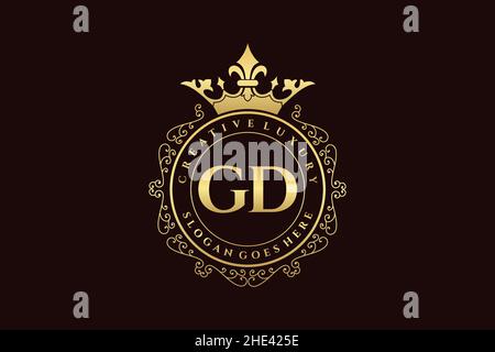 GD Initial Letter Luxury calligraphic feminine floral hand drawn heraldic monogram antique vintage style luxury logo design Premium Stock Vector