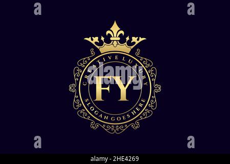 FY Initial Letter Luxury calligraphic feminine floral hand drawn heraldic monogram antique vintage style luxury logo design Premium Stock Vector