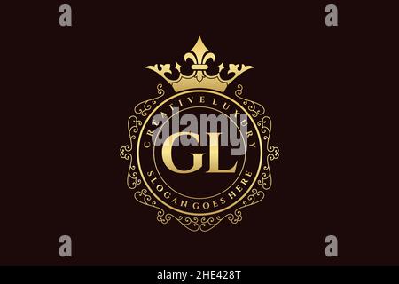 GL Initial Letter Luxury calligraphic feminine floral hand drawn heraldic monogram antique vintage style luxury logo design Premium Stock Vector
