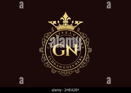 GN Initial Letter Luxury calligraphic feminine floral hand drawn heraldic monogram antique vintage style luxury logo design Premium Stock Vector