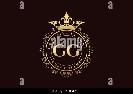 GG Initial Letter Luxury calligraphic feminine floral hand drawn heraldic monogram antique vintage style luxury logo design Premium Stock Vector