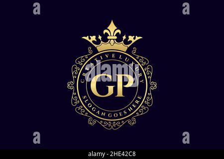 GP Initial Letter Luxury calligraphic feminine floral hand drawn heraldic monogram antique vintage style luxury logo design Premium Stock Vector