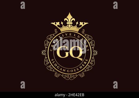 GQ Initial Letter Luxury calligraphic feminine floral hand drawn heraldic monogram antique vintage style luxury logo design Premium Stock Vector