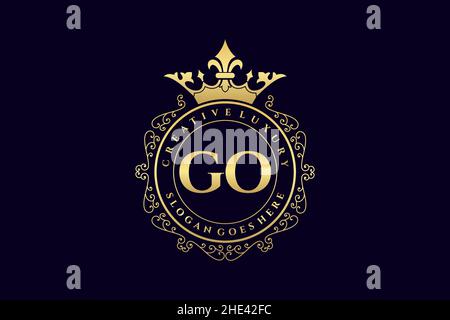GO Initial Letter Luxury calligraphic feminine floral hand drawn heraldic monogram antique vintage style luxury logo design Premium Stock Vector