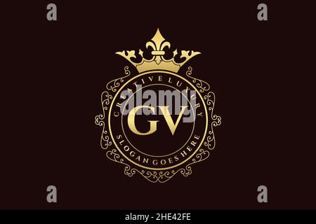 GV Initial Letter Luxury calligraphic feminine floral hand drawn heraldic monogram antique vintage style luxury logo design Premium Stock Vector