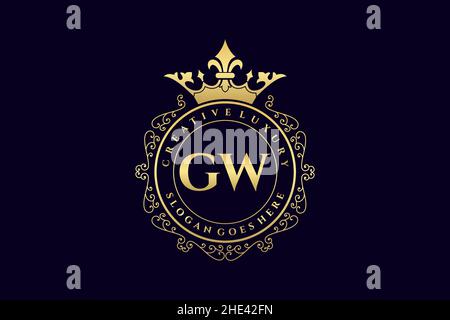 GW Initial Letter Luxury calligraphic feminine floral hand drawn heraldic monogram antique vintage style luxury logo design Premium Stock Vector