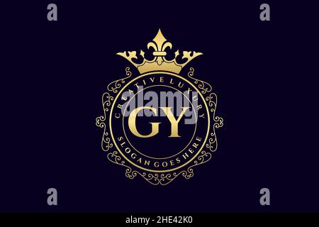 GY Initial Letter Luxury calligraphic feminine floral hand drawn heraldic monogram antique vintage style luxury logo design Premium Stock Vector