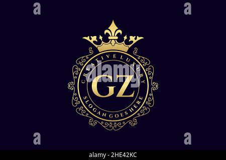 GZ Initial Letter Luxury calligraphic feminine floral hand drawn heraldic monogram antique vintage style luxury logo design Premium Stock Vector