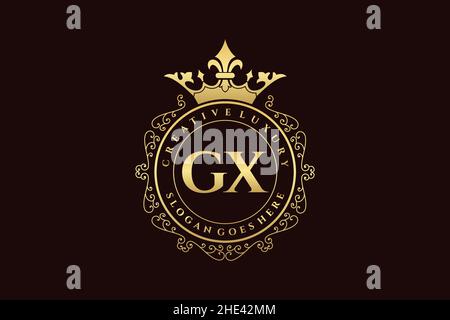 GX Initial Letter Luxury calligraphic feminine floral hand drawn heraldic monogram antique vintage style luxury logo design Premium Stock Vector