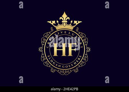 HF Initial Letter Luxury calligraphic feminine floral hand drawn heraldic monogram antique vintage style luxury logo design Premium Stock Vector