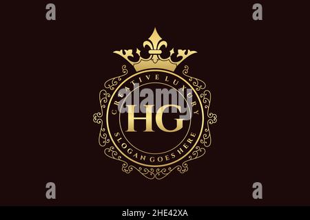 HG Initial Letter Luxury calligraphic feminine floral hand drawn heraldic monogram antique vintage style luxury logo design Premium Stock Vector