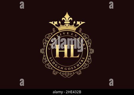 HL Initial Letter Luxury calligraphic feminine floral hand drawn heraldic monogram antique vintage style luxury logo design Premium Stock Vector