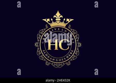 HC Initial Letter Luxury calligraphic feminine floral hand drawn heraldic monogram antique vintage style luxury logo design Premium Stock Vector