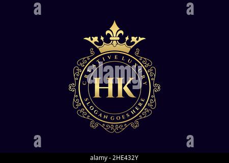 HK Initial Letter Luxury calligraphic feminine floral hand drawn heraldic monogram antique vintage style luxury logo design Premium Stock Vector