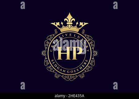 HP Initial Letter Luxury calligraphic feminine floral hand drawn heraldic monogram antique vintage style luxury logo design Premium Stock Vector