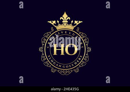 HO Initial Letter Luxury calligraphic feminine floral hand drawn heraldic monogram antique vintage style luxury logo design Premium Stock Vector