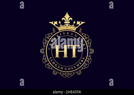 HT Initial Letter Luxury calligraphic feminine floral hand drawn heraldic monogram antique vintage style luxury logo design Premium Stock Vector