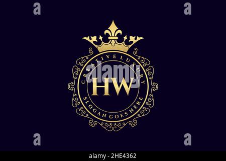 HW Initial Letter Luxury calligraphic feminine floral hand drawn heraldic monogram antique vintage style luxury logo design Premium Stock Vector