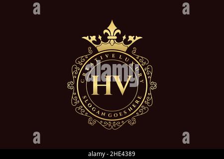 HV Initial Letter Luxury calligraphic feminine floral hand drawn heraldic monogram antique vintage style luxury logo design Premium Stock Vector