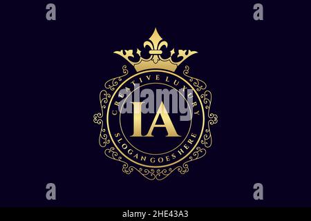 IA Initial Letter Luxury calligraphic feminine floral hand drawn heraldic monogram antique vintage style luxury logo design Premium Stock Vector