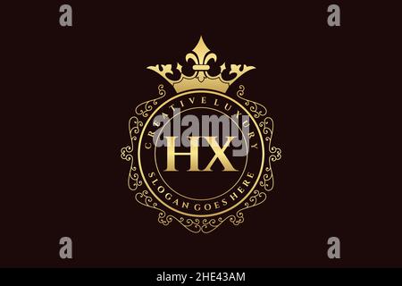 HX Initial Letter Luxury calligraphic feminine floral hand drawn heraldic monogram antique vintage style luxury logo design Premium Stock Vector