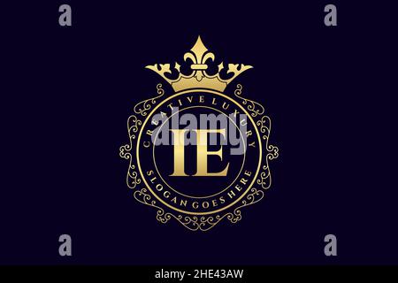 IE Initial Letter Luxury calligraphic feminine floral hand drawn heraldic monogram antique vintage style luxury logo design Premium Stock Vector