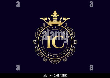 IC Initial Letter Luxury calligraphic feminine floral hand drawn heraldic monogram antique vintage style luxury logo design Premium Stock Vector