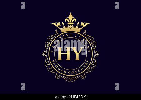 HY Initial Letter Luxury calligraphic feminine floral hand drawn heraldic monogram antique vintage style luxury logo design Premium Stock Vector