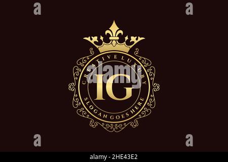 IG Initial Letter Luxury calligraphic feminine floral hand drawn heraldic monogram antique vintage style luxury logo design Premium Stock Vector