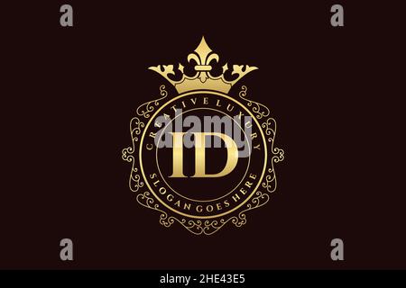 ID Initial Letter Luxury calligraphic feminine floral hand drawn heraldic monogram antique vintage style luxury logo design Premium Stock Vector