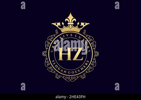 HZ Initial Letter Luxury calligraphic feminine floral hand drawn heraldic monogram antique vintage style luxury logo design Premium Stock Vector