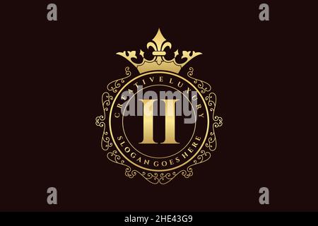 II Initial Letter Luxury calligraphic feminine floral hand drawn heraldic monogram antique vintage style luxury logo design Premium Stock Vector