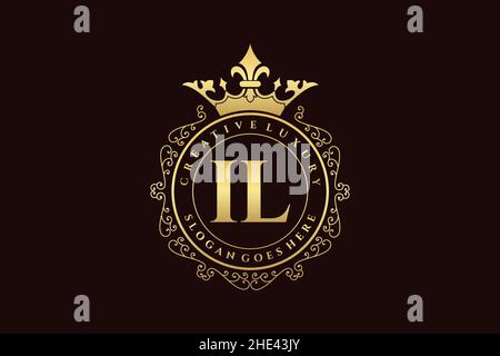 IL Initial Letter Luxury calligraphic feminine floral hand drawn heraldic monogram antique vintage style luxury logo design Premium Stock Vector