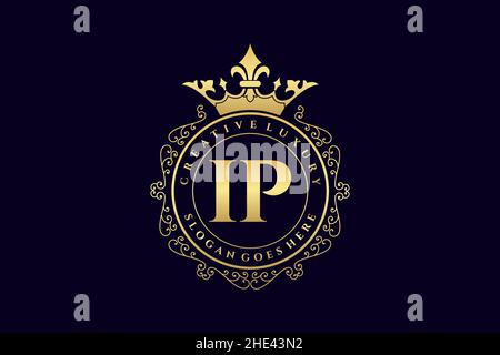 IP Initial Letter Luxury calligraphic feminine floral hand drawn heraldic monogram antique vintage style luxury logo design Premium Stock Vector