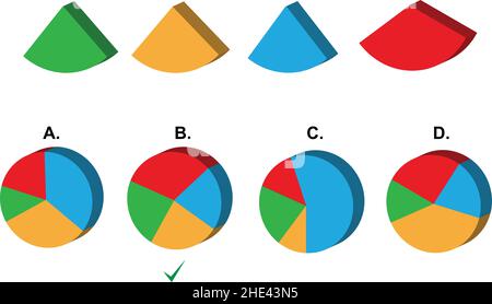 IQ abstract reasoning test with four pie chart segments and four completed charts as options Stock Vector