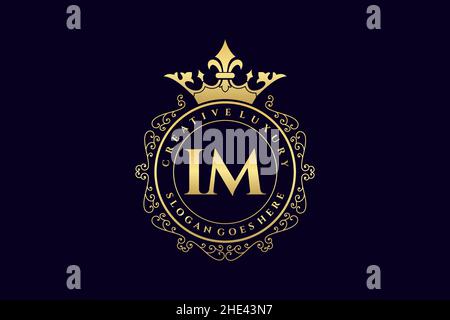 IM Initial Letter Luxury calligraphic feminine floral hand drawn heraldic monogram antique vintage style luxury logo design Premium Stock Vector