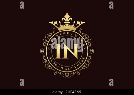 IN Initial Letter Luxury calligraphic feminine floral hand drawn heraldic monogram antique vintage style luxury logo design Premium Stock Vector
