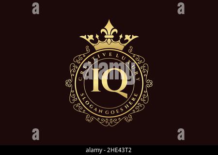 IQ Initial Letter Luxury calligraphic feminine floral hand drawn heraldic monogram antique vintage style luxury logo design Premium Stock Vector