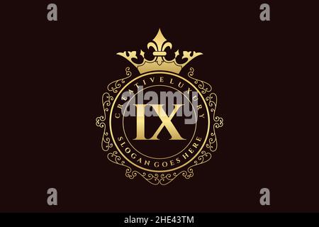 IX Initial Letter Luxury calligraphic feminine floral hand drawn heraldic monogram antique vintage style luxury logo design Premium Stock Vector